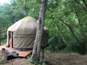 Family Treehouse Yurt in Nature Reserve with Pool and outdoor kitchen